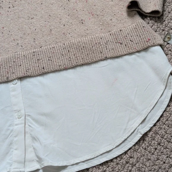 Neutral Marled Sweater Peter Pan Collar and Layered Shirt Hemline - Picture 11 of 12